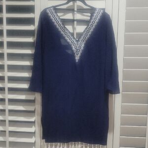 Navy Blue Swim Cover-up with Lace Detail